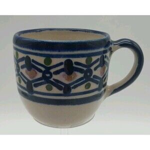 Pottery Mug Stoneware Hand Painted Signed Rafiki